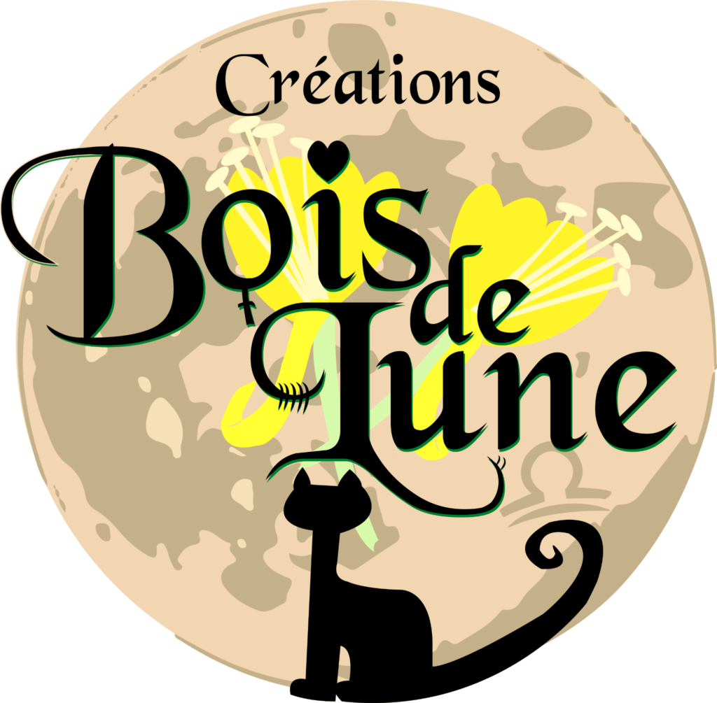 Logo créations Bois de Lune de Caroline, grimoires, carnets et cahier en matière végétale.